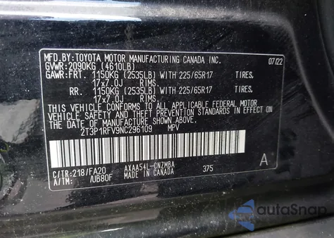 2022 Toyota Rav4 Xle z USA, uszkodzony, nr VIN 2T3P1RFV9NC296109